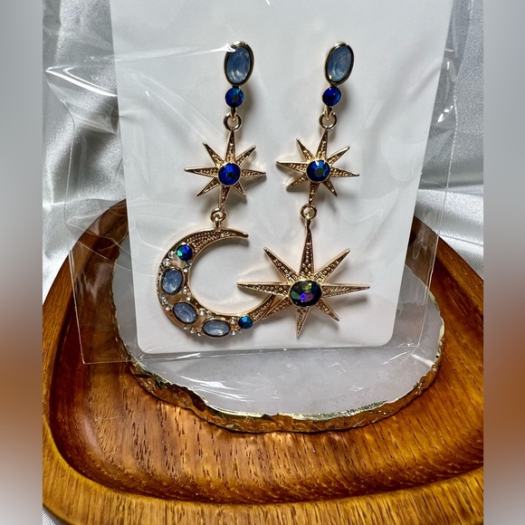 Moon & Stars Dangle Earrings - Picture 2 of 4